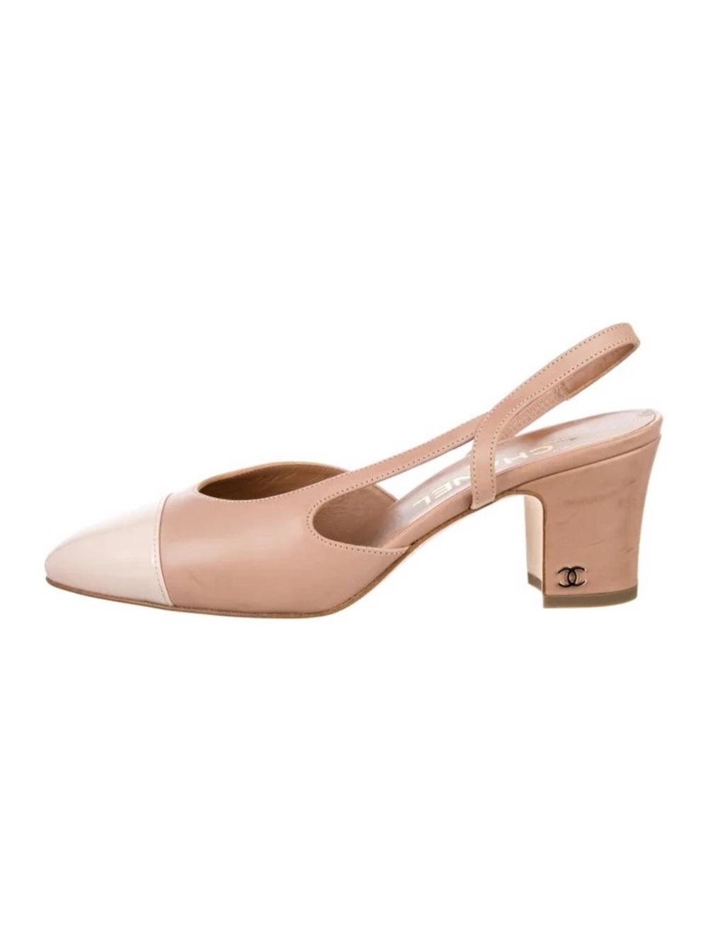CHANEL Leather Colorblock Slingback Heel Blush and Cream